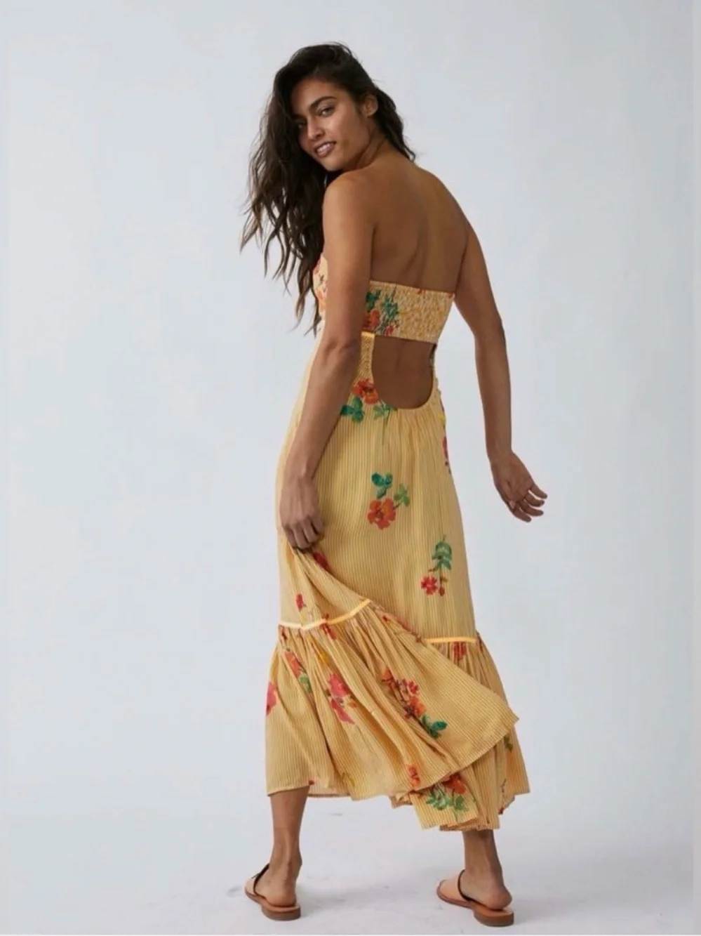 Free People Yellow Rosie Posie Sleeveless Midi Dress Size XL NWT